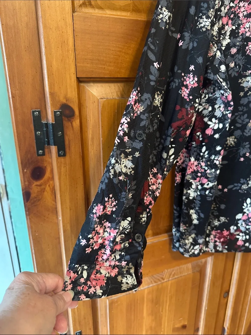 NWT croft & barrow Black Floral Button-Down Shirt with Pink and Blue Accents 2X